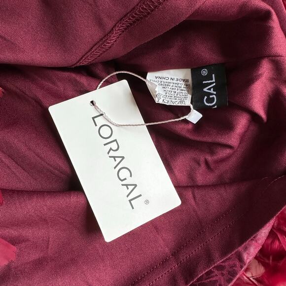 Loragal Feather Mini Dress NWT Burgundy Y2K Glam Party Editorial Vibes - Picture 2 of 9